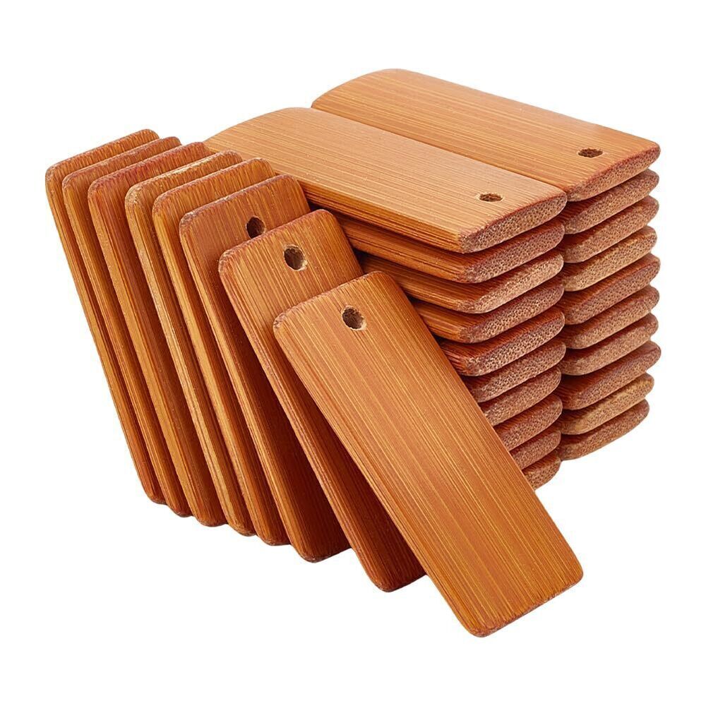 6933 120pcs Wooden Tags for Keychain, 1.7x0.7 Inch Key Ring Blanks
